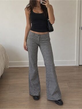 Vintage Garage Y2K Brown Plaid Low Rise Flare Pants Women 7